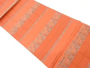 横段に草花模様織り出し袋帯